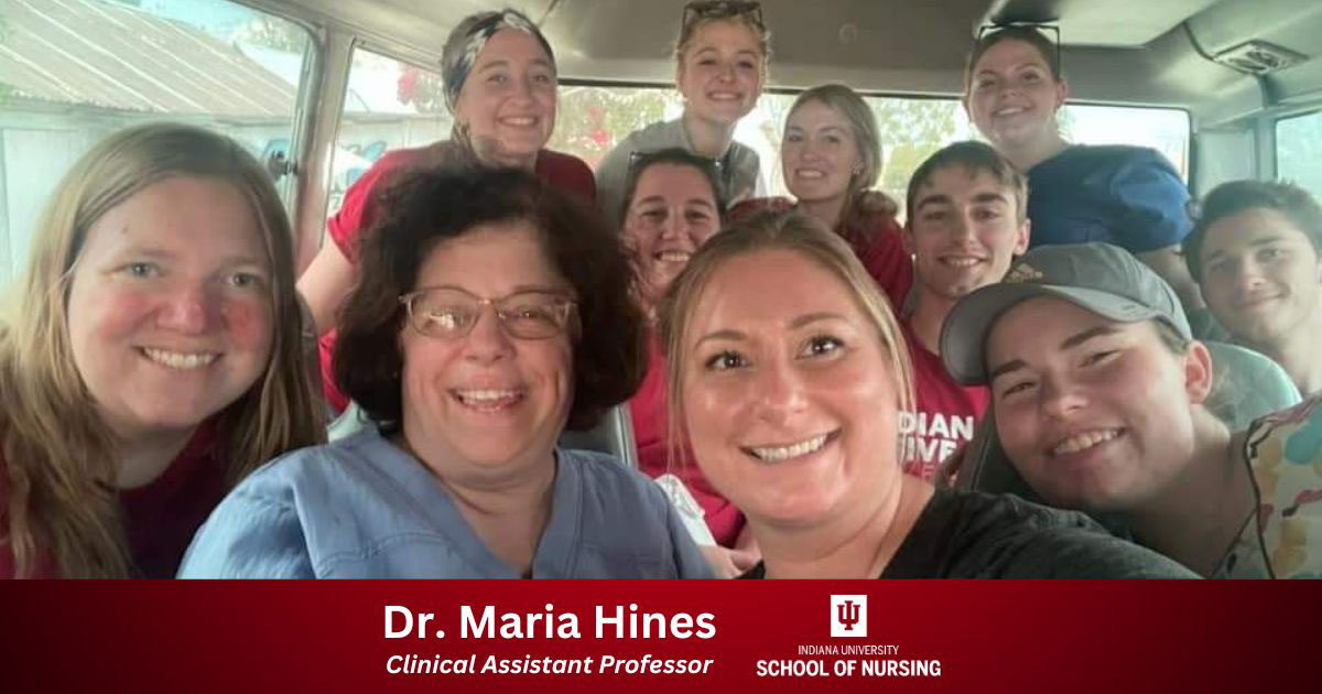 Graphic including group photo of Dr. Hines and students during study-abroad trip