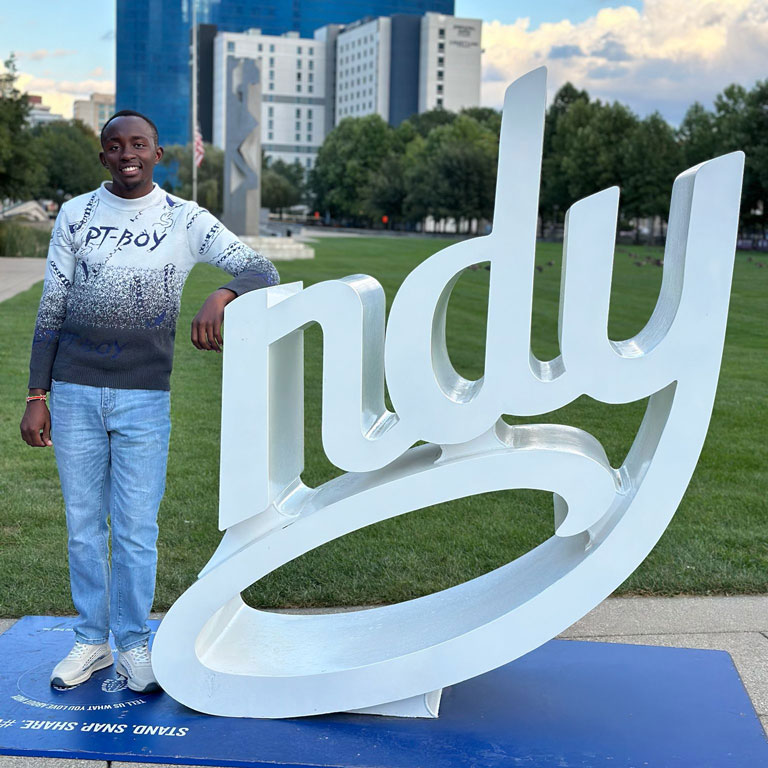 Moi University student Dancan Kirabi poses for a photo while in Indianapolis, Indiana, during a six-week student exchange.